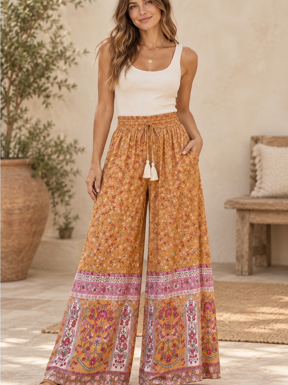 NWT Grace & Lace Floral Wide-Leg Palazzo Pants (101038) 🌼 ☮️